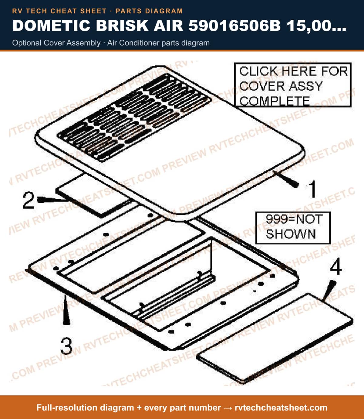 Dometic Brisk Air 59016506B 15,000 BTU optional cover assembly — parts list sheet