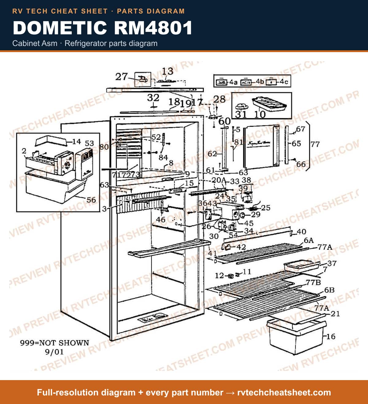 Dometic RM4801 cabinet asm — parts list sheet