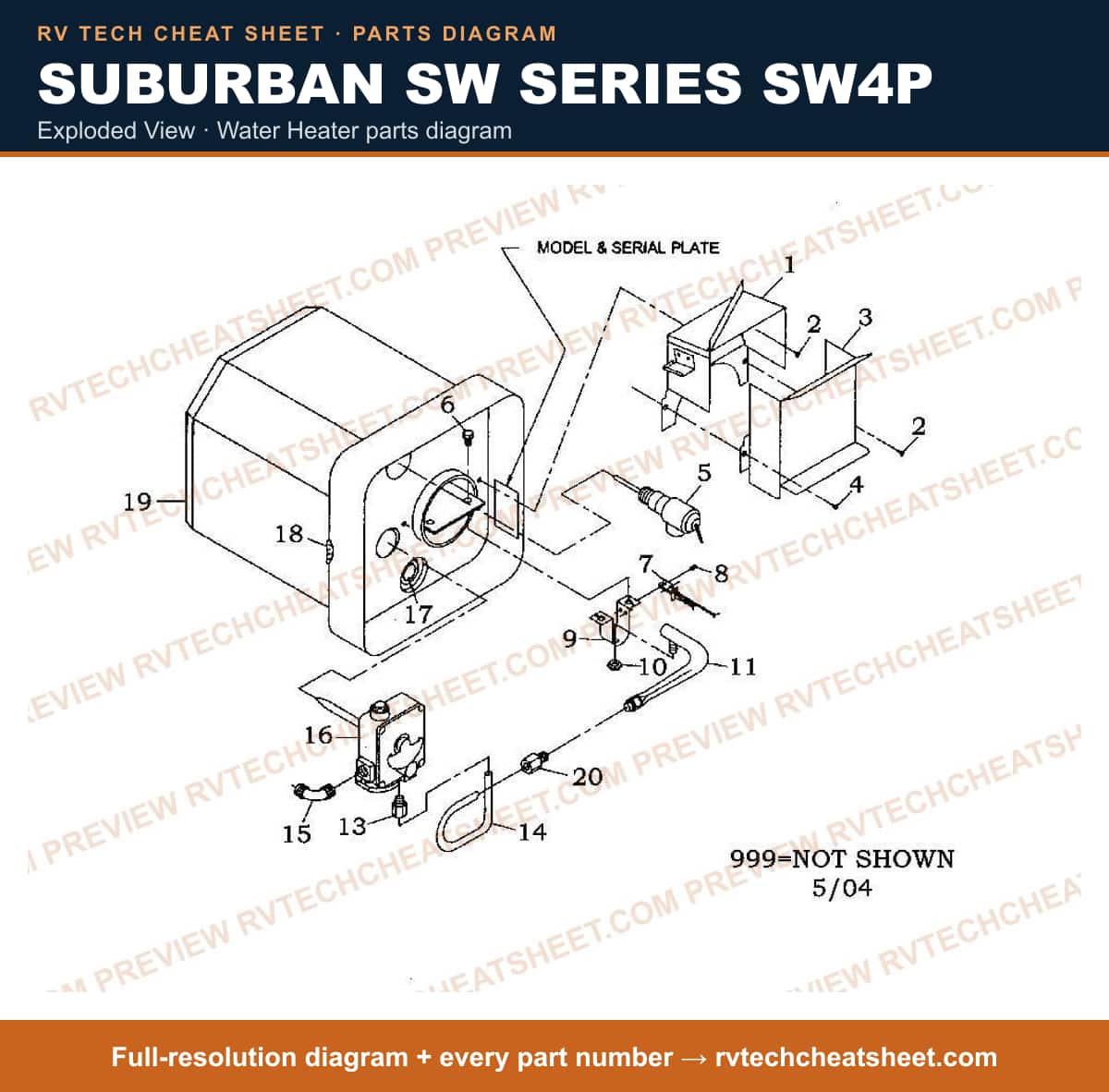Suburban Sw Series SW4P exploded view — parts list sheet