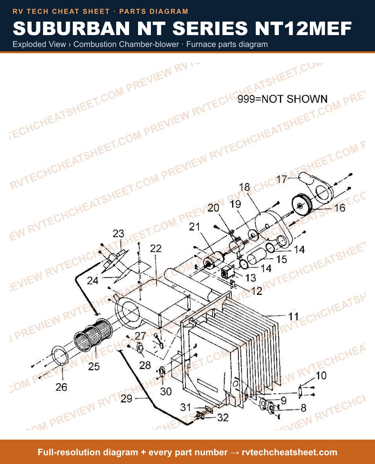 Suburban Nt Series NT12MEF exploded view › combustion chamber-blower — exploded parts diagram 1 of 2