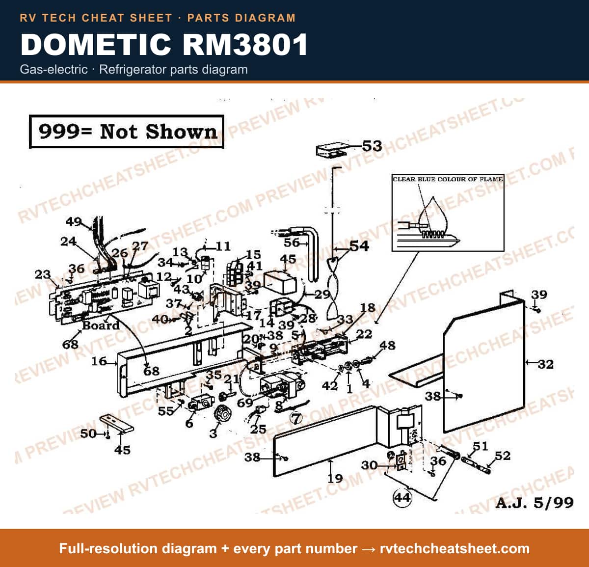 Dometic RM3801 gas-electric — parts list sheet