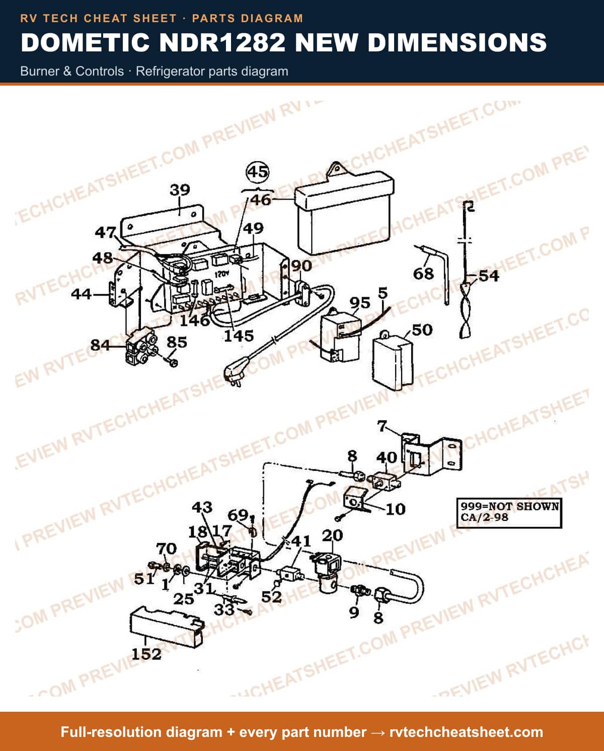 Dometic NDR1282 New Dimensions burner & controls — parts list sheet