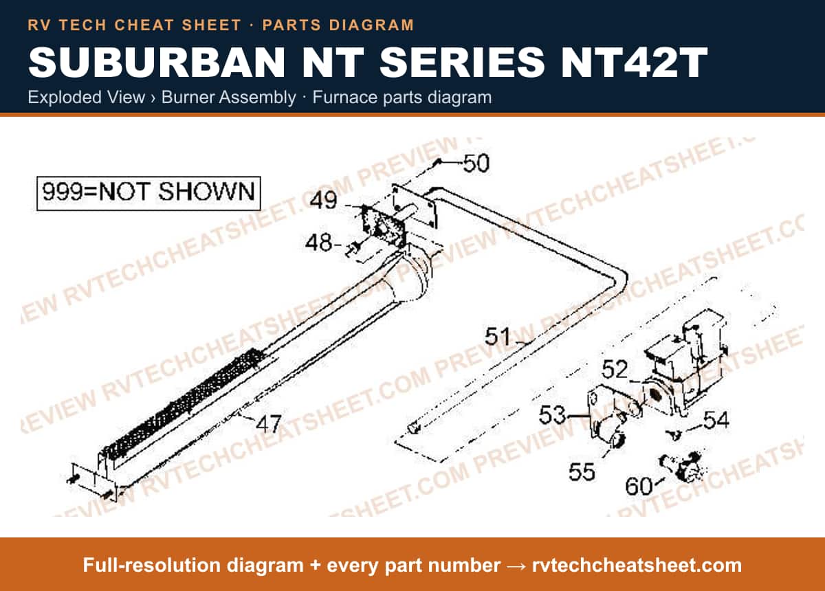 Suburban Nt Series NT42T exploded view › burner assembly — exploded parts diagram 2 of 2