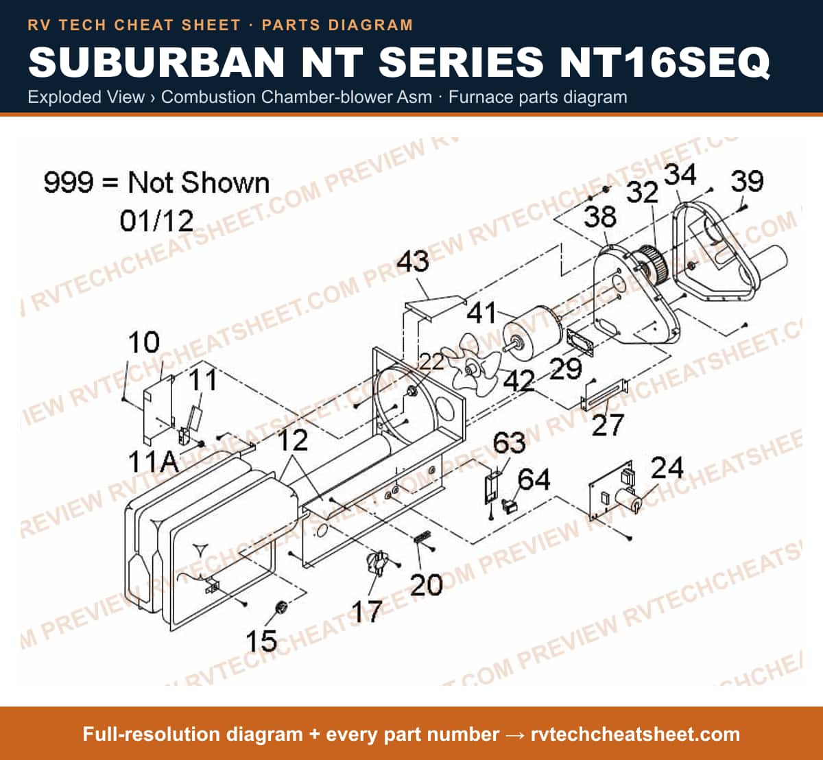 Suburban Nt Series NT16SEQ exploded view › combustion chamber-blower asm — exploded parts diagram
