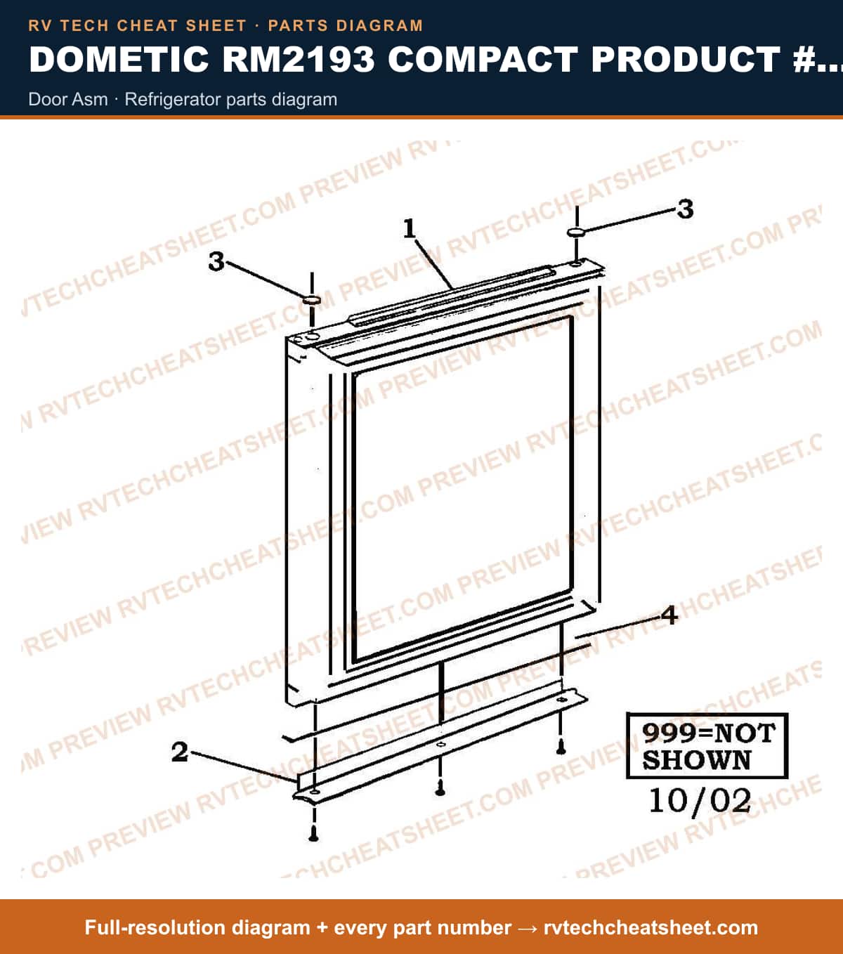 Dometic RM2193 Compact Product # 921131014 door asm — parts list sheet