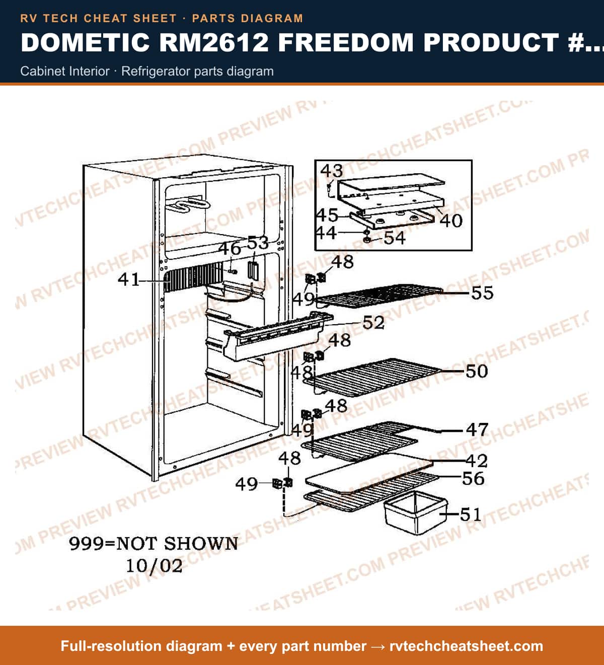 Dometic RM2612 Freedom Product # 921574501 Beige cabinet interior — parts list sheet