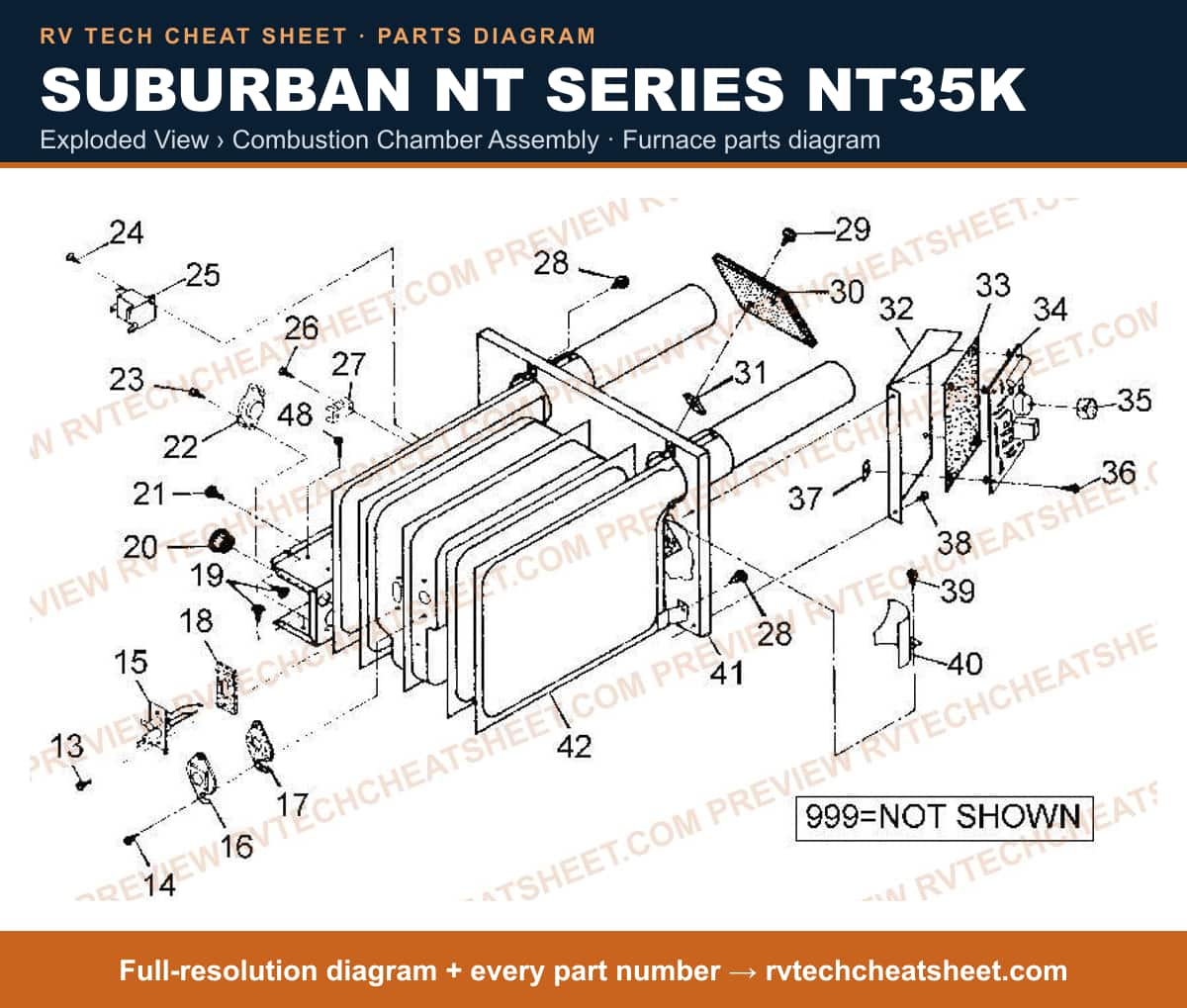 Suburban Nt Series NT35K exploded view › combustion chamber assembly — exploded parts diagram 2 of 2