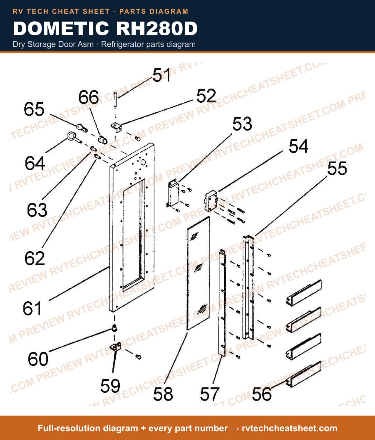 Dometic RH280D dry storage door asm — parts list sheet