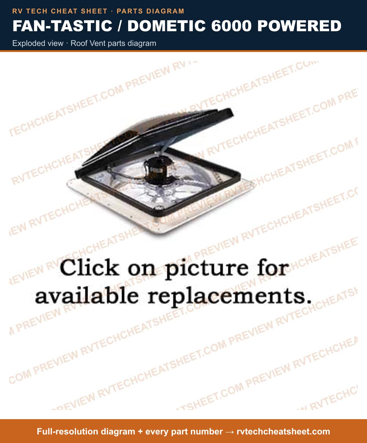 Fan-Tastic / Dometic 6000 Powered exploded view — exploded parts diagram 1 of 2