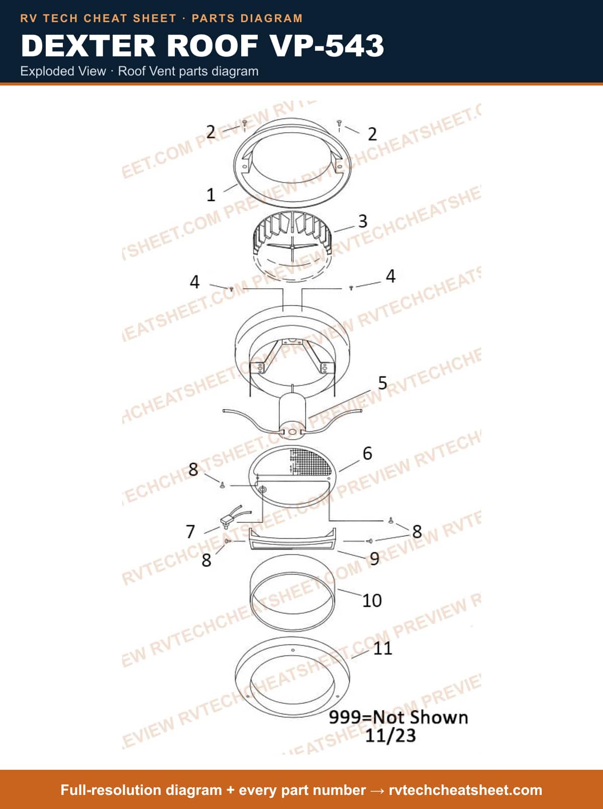 Dexter Roof VP-543 exploded view — parts list sheet 3 of 3