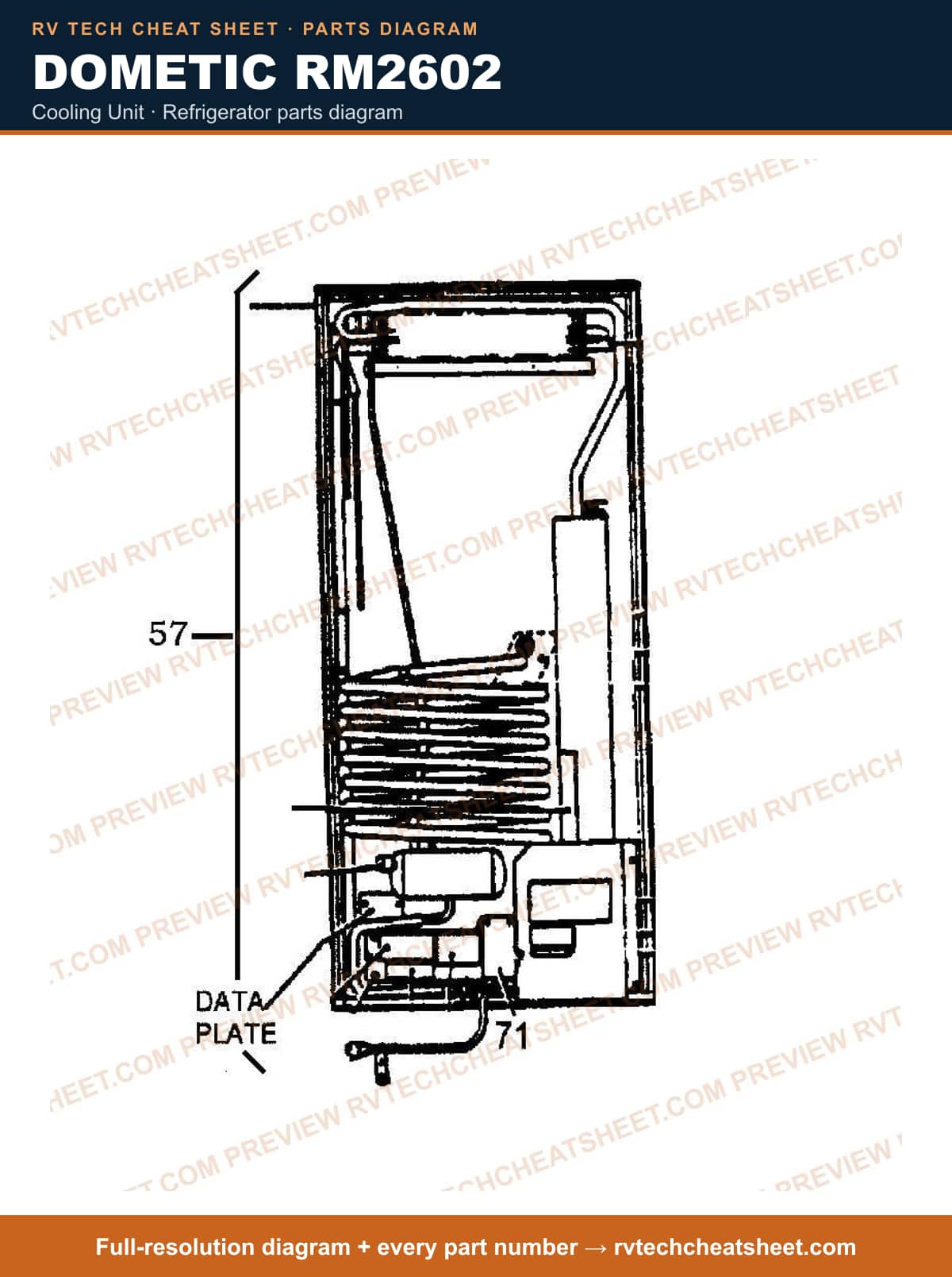 Dometic RM2602 cooling unit — parts list sheet