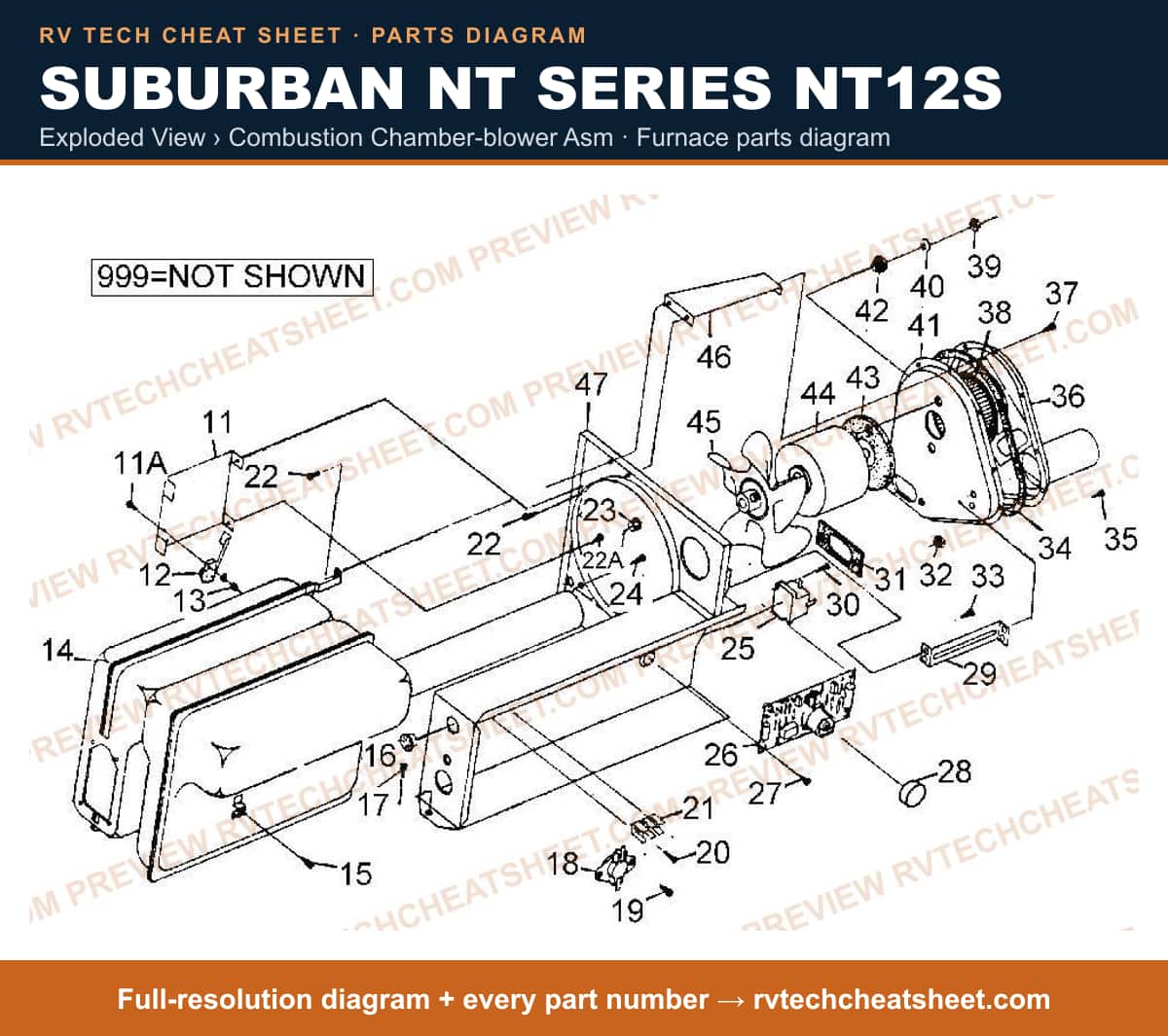 Suburban Nt Series NT12S exploded view › combustion chamber-blower asm — exploded parts diagram