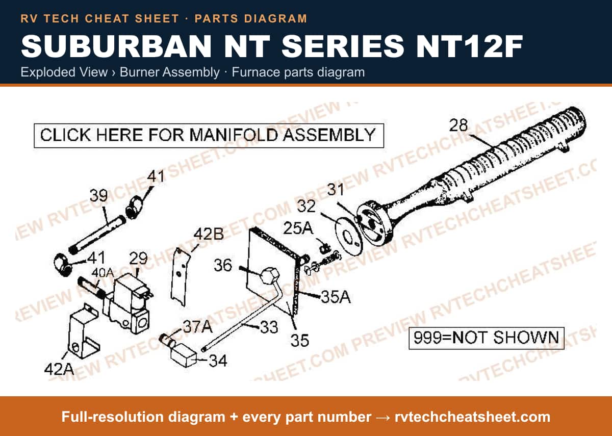Suburban Nt Series NT12F exploded view › burner assembly — exploded parts diagram 2 of 2