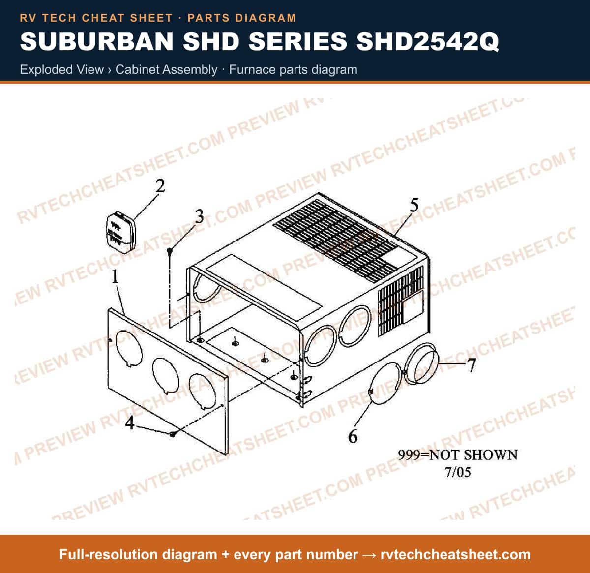 Suburban Shd Series SHD2542Q exploded view › cabinet assembly — exploded parts diagram