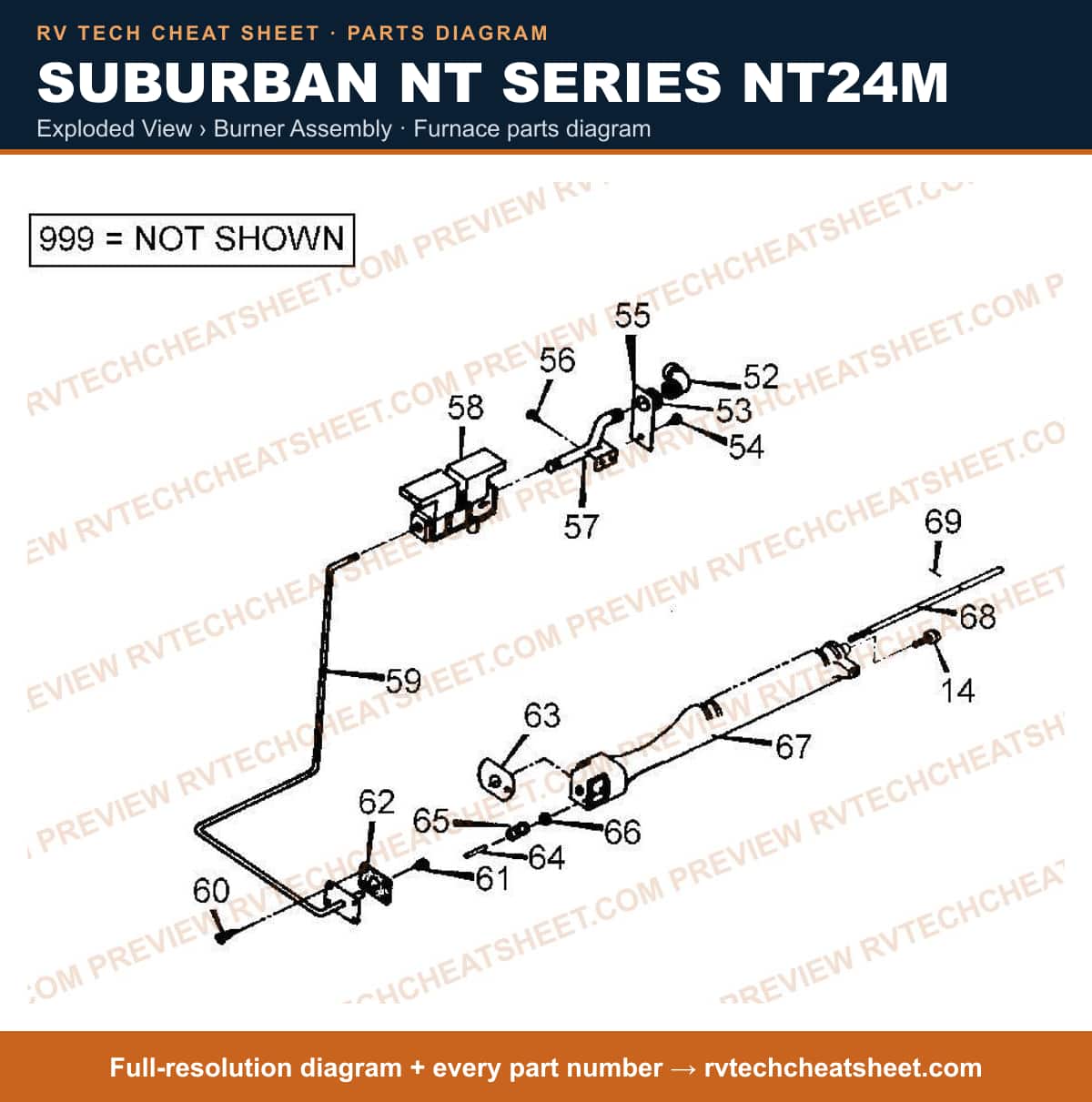 Suburban Nt Series NT24M exploded view › burner assembly — exploded parts diagram