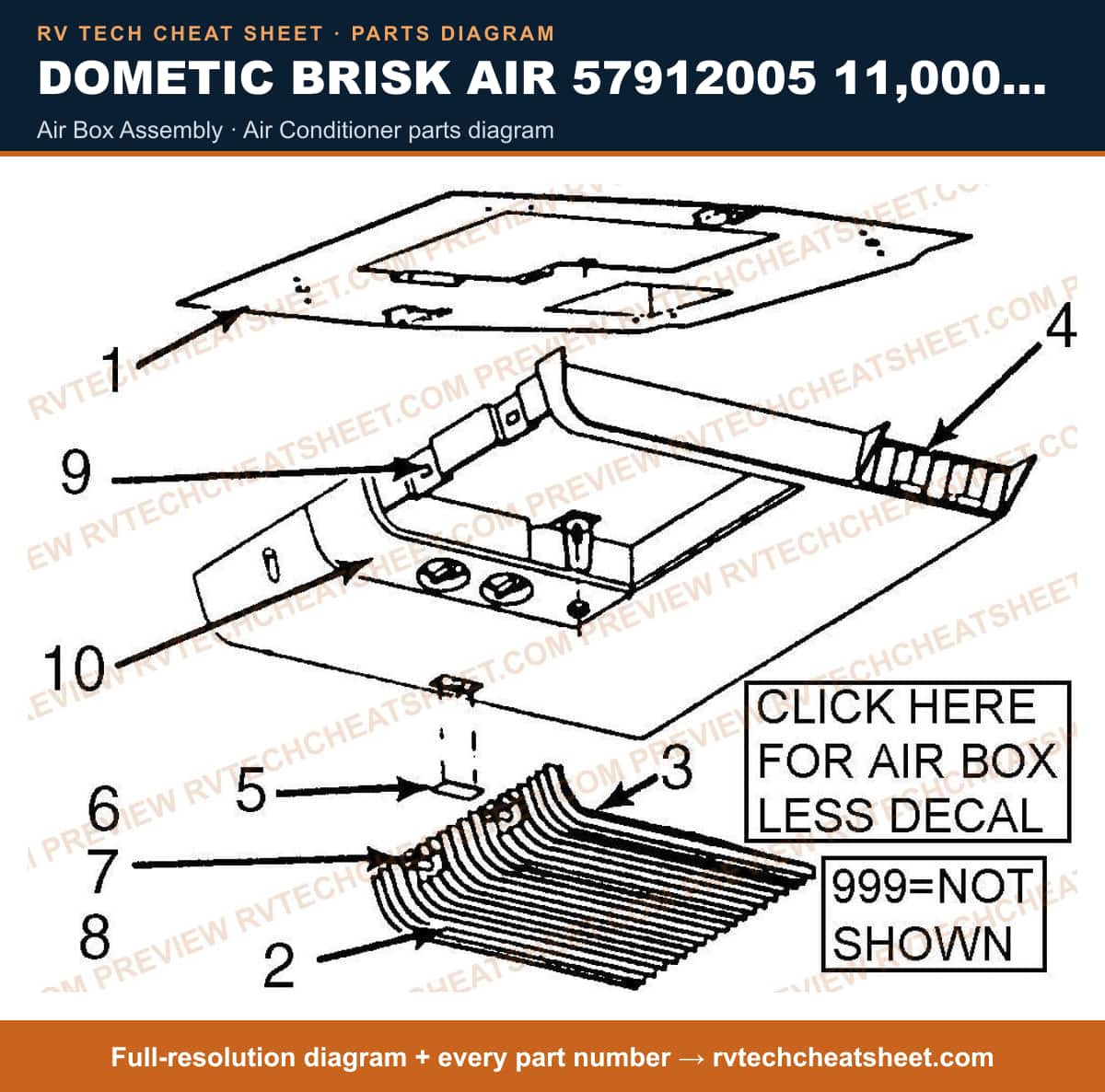 Dometic Brisk Air 57912005 11,000 BTU air box assembly — exploded parts diagram