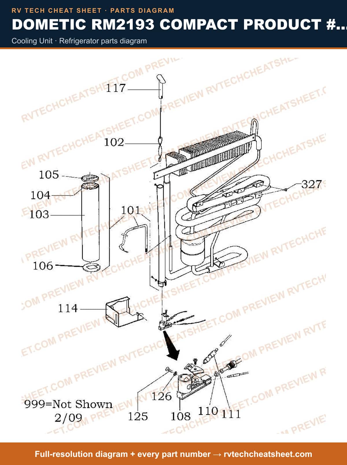 Dometic RM2193 Compact Product # 921131030 cooling unit — parts list sheet