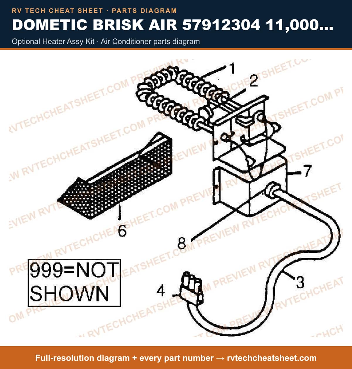 Dometic Brisk Air 57912304 11,000 BTU optional heater assy kit — exploded parts diagram