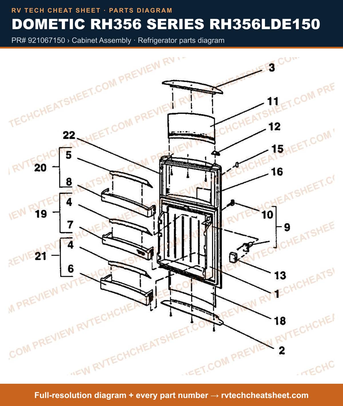 Dometic RH356 Series RH356LDE150 pr# 921067150 › cabinet assembly — parts list sheet