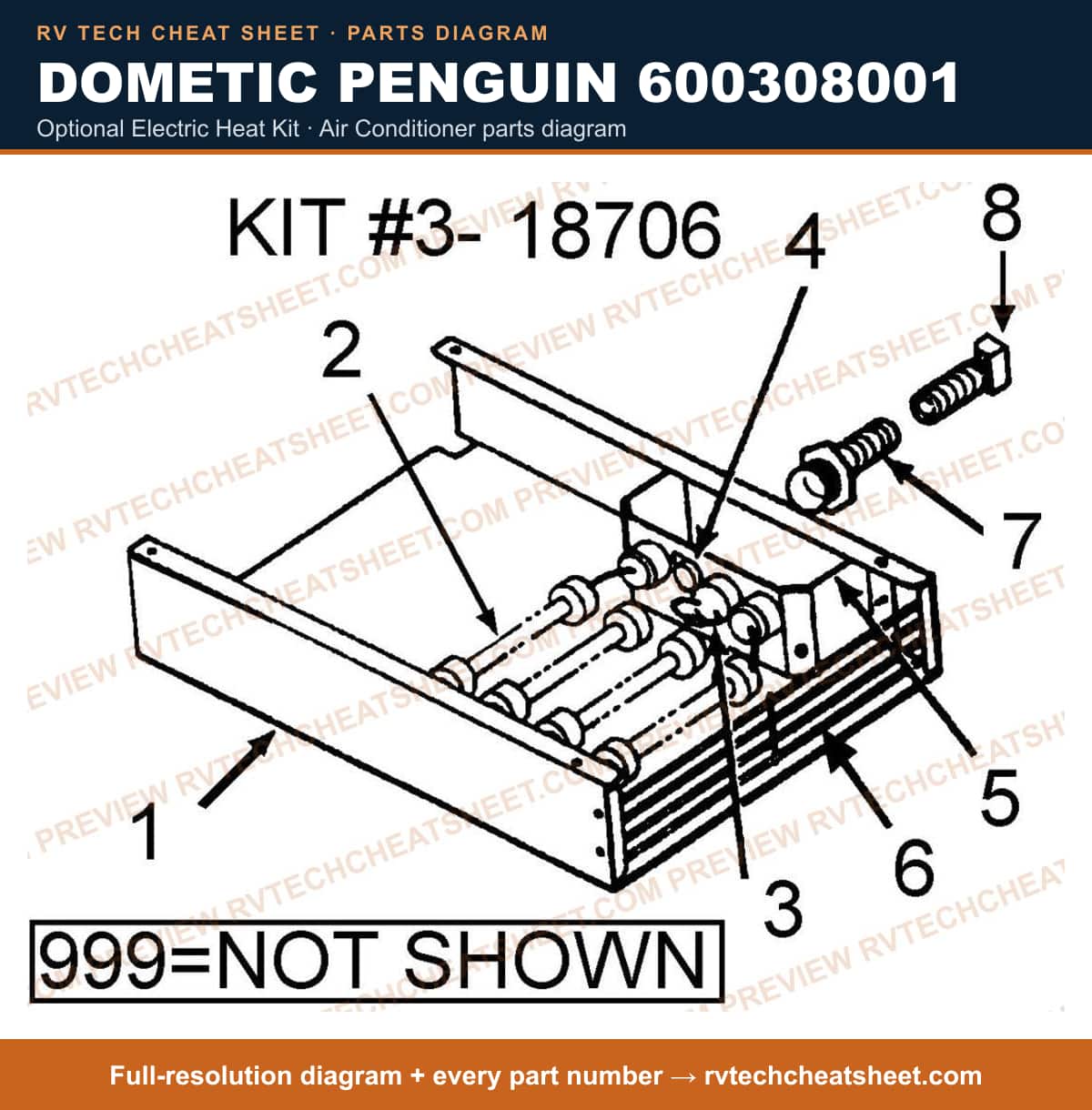 Dometic Penguin 600308001 optional electric heat kit — parts list sheet 2 of 2