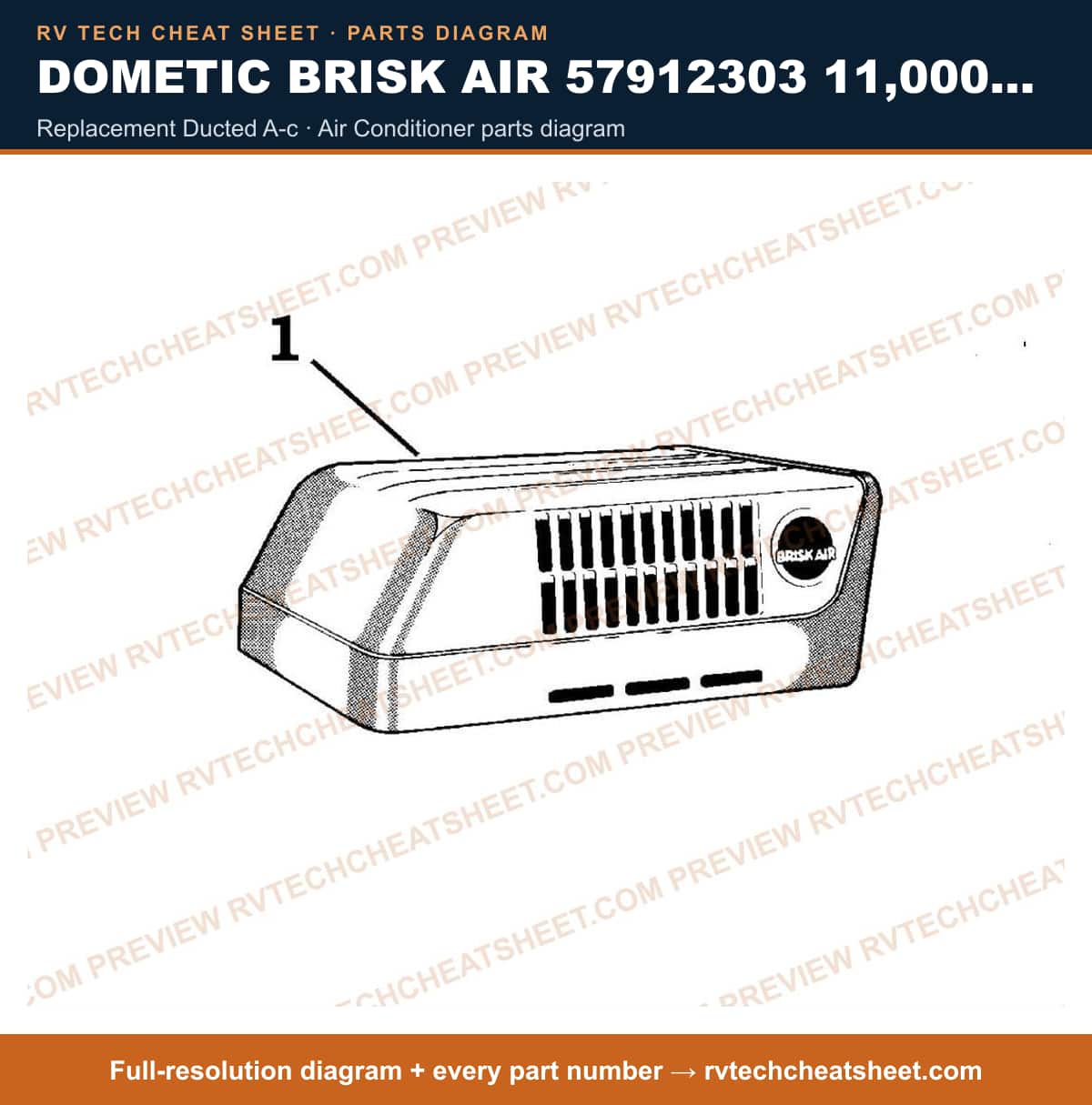 Dometic Brisk Air 57912303 11,000 BTU replacement ducted a-c — exploded parts diagram