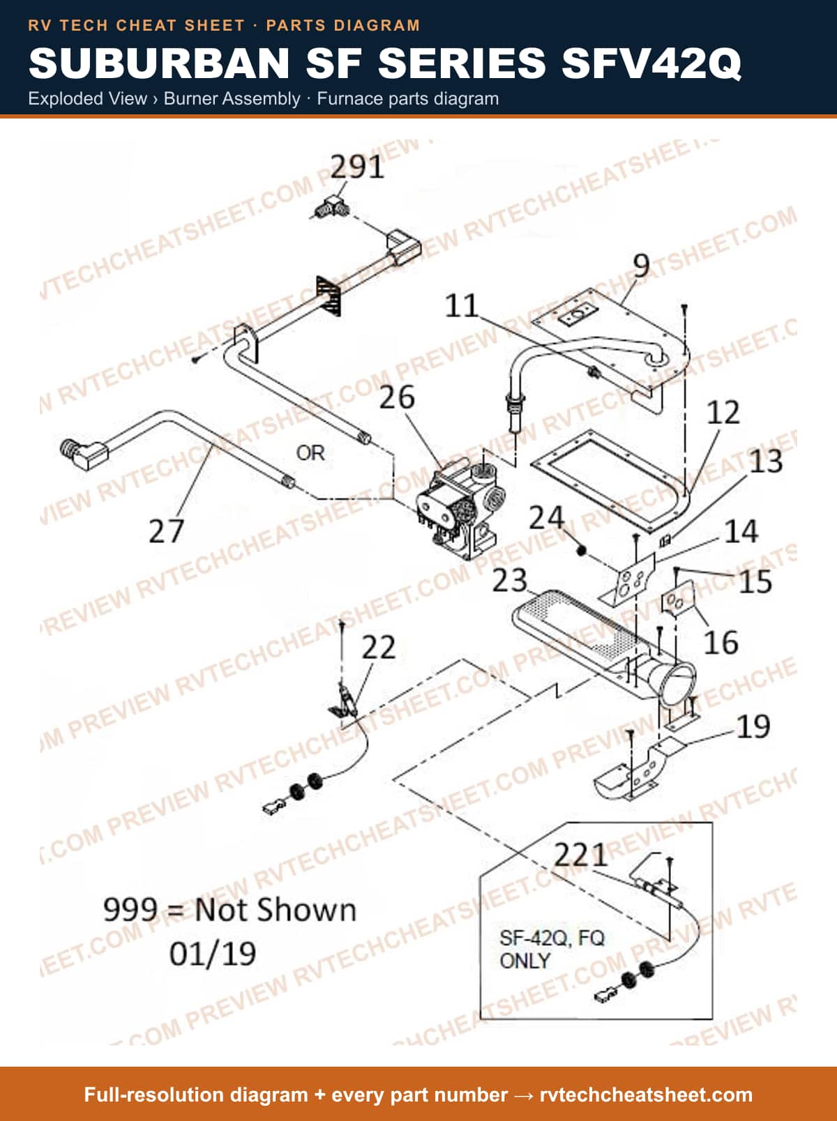 Suburban Sf Series SFV42Q exploded view › burner assembly — exploded parts diagram 2 of 2