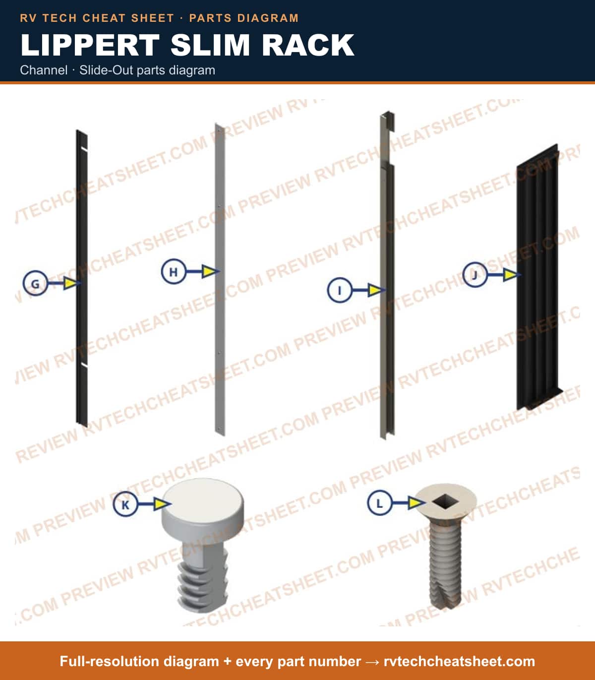 Lippert Slim Rack channel — exploded parts diagram