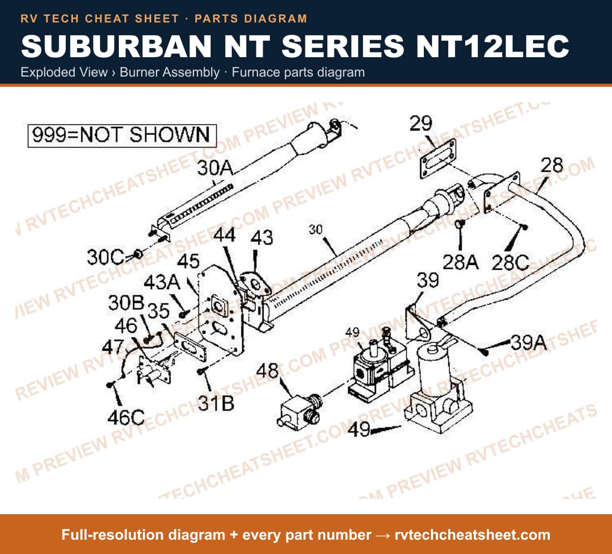 Suburban Nt Series NT12LEC exploded view › burner assembly — exploded parts diagram 2 of 2