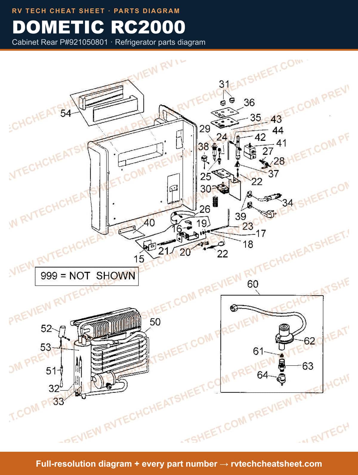 Dometic RC2000 cabinet rear p#921050801 — exploded parts diagram