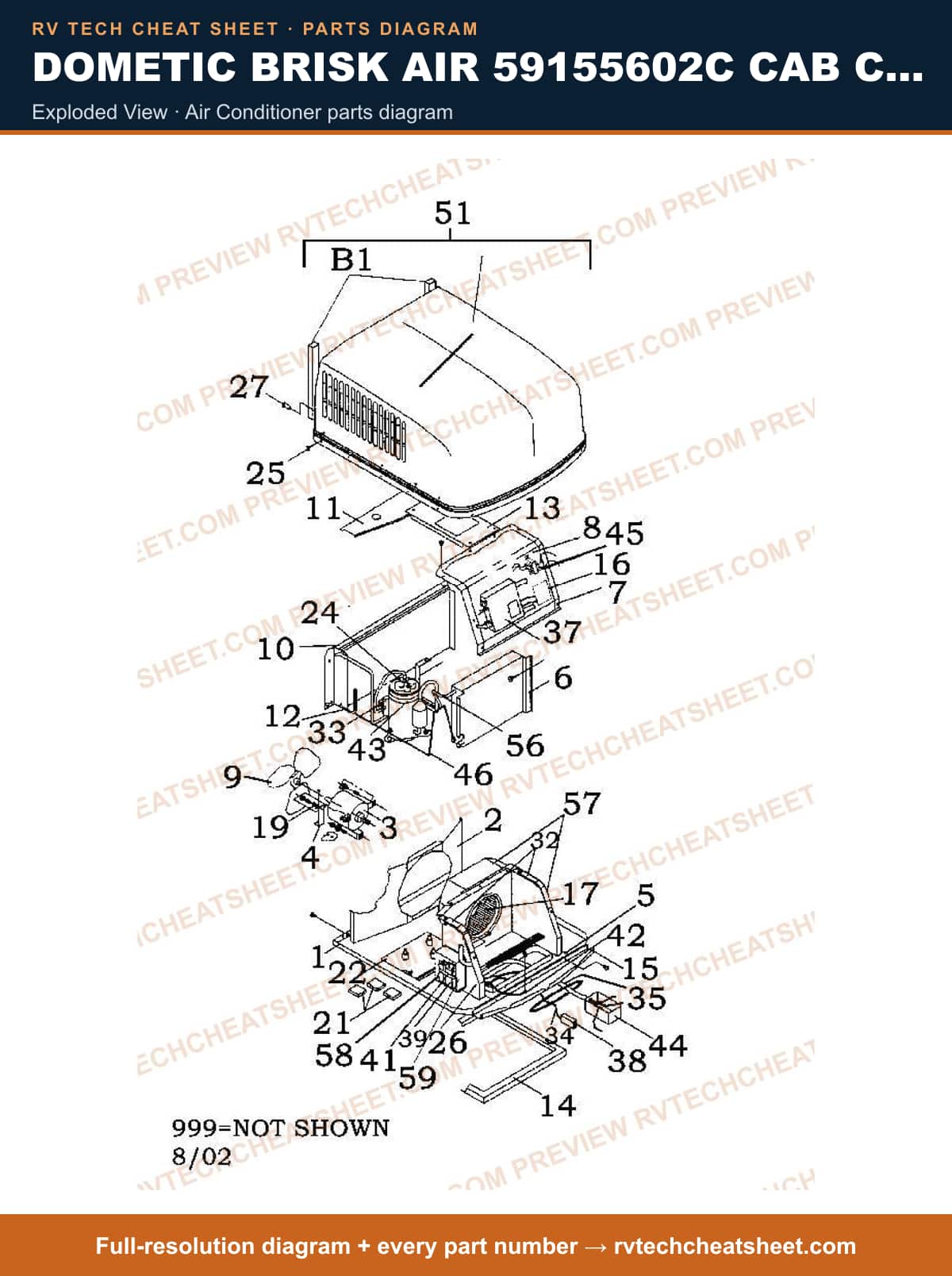 Dometic Brisk Air 59155602C Cab Comfort exploded view — exploded parts diagram