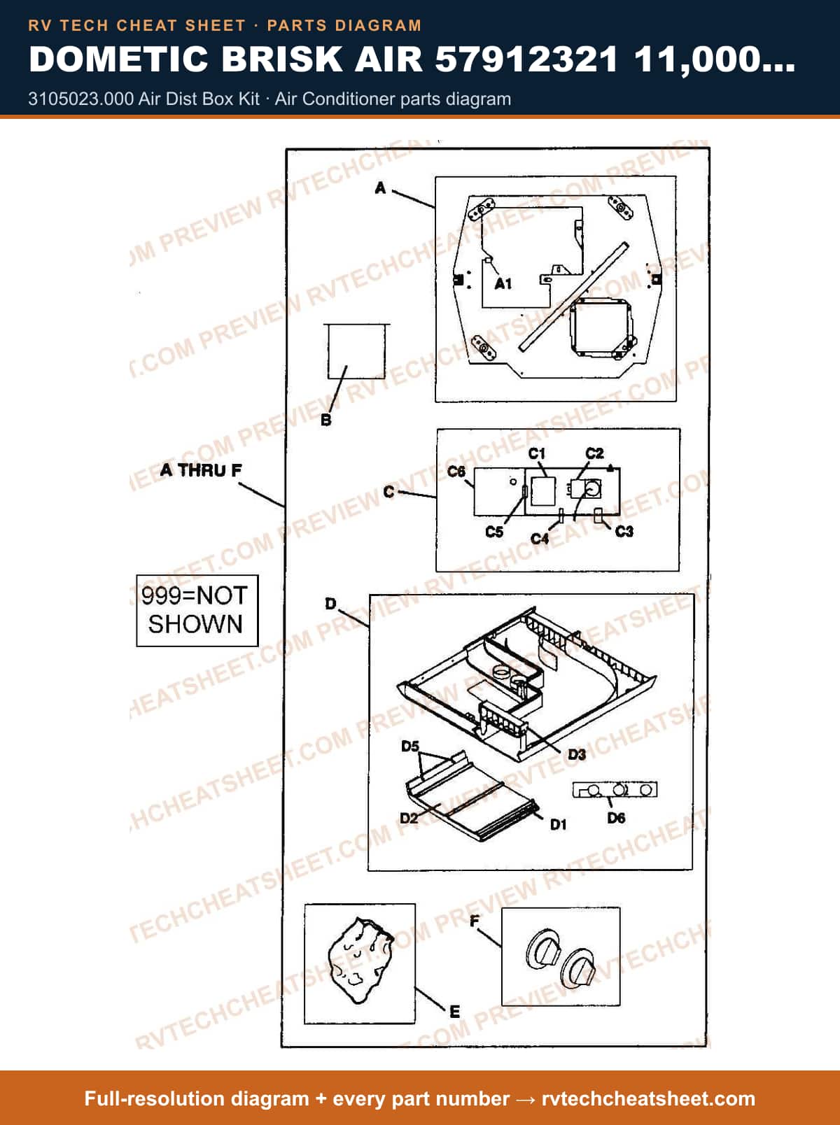 Dometic Brisk Air 57912321 11,000 BTU 3105023.000 air dist box kit — exploded parts diagram