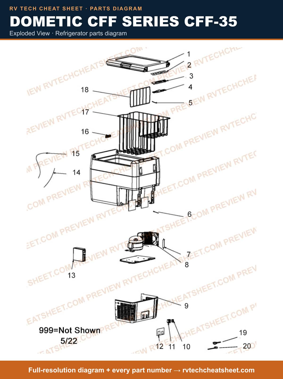 Dometic Cff Series CFF-35 exploded view — parts list sheet