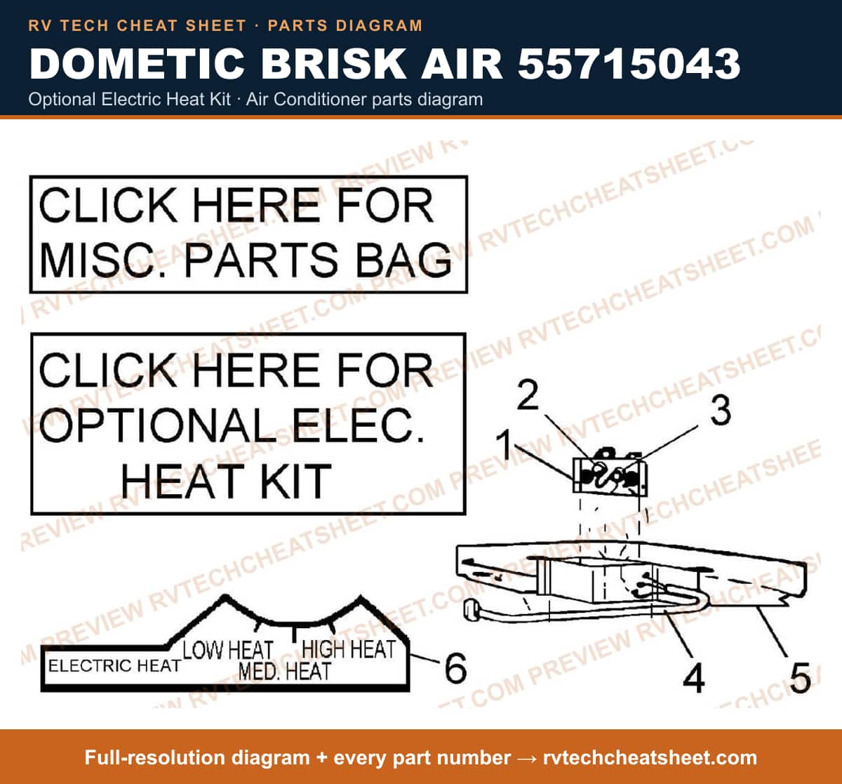 Dometic Brisk Air 55715043 optional electric heat kit — exploded parts diagram