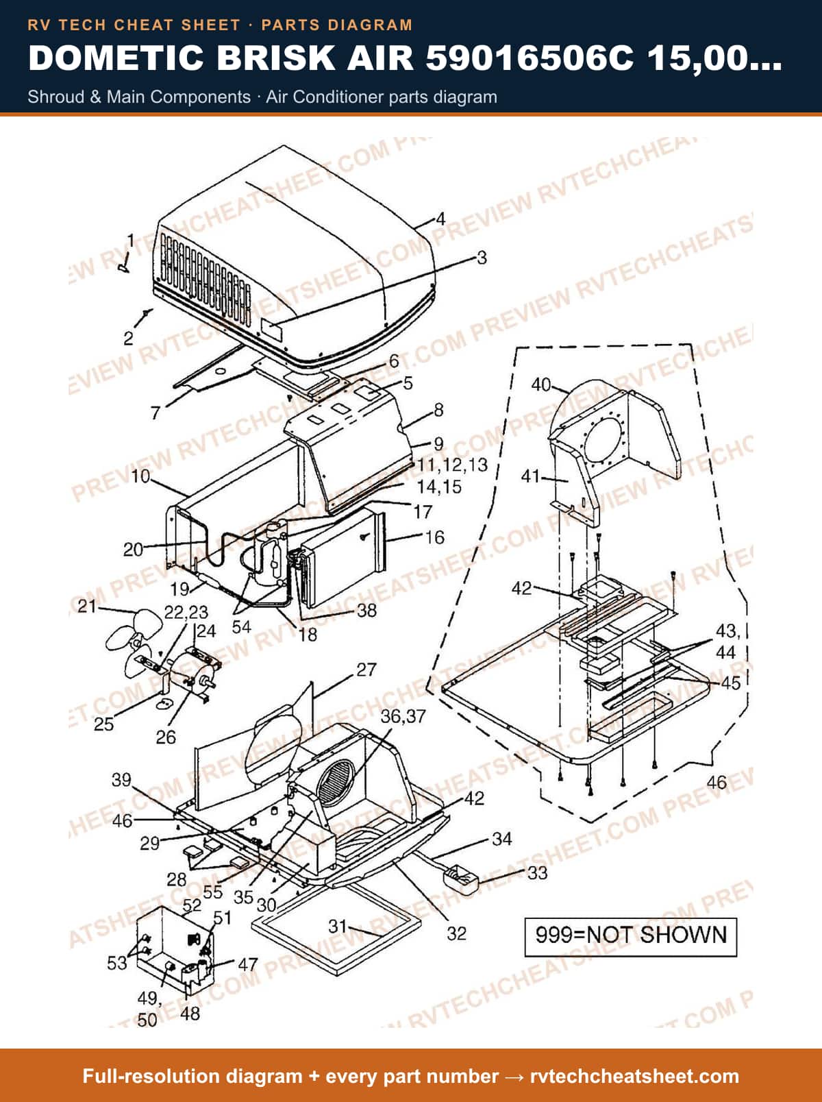 Dometic Brisk Air 59016506C 15,000 BTU shroud & main components — parts list sheet