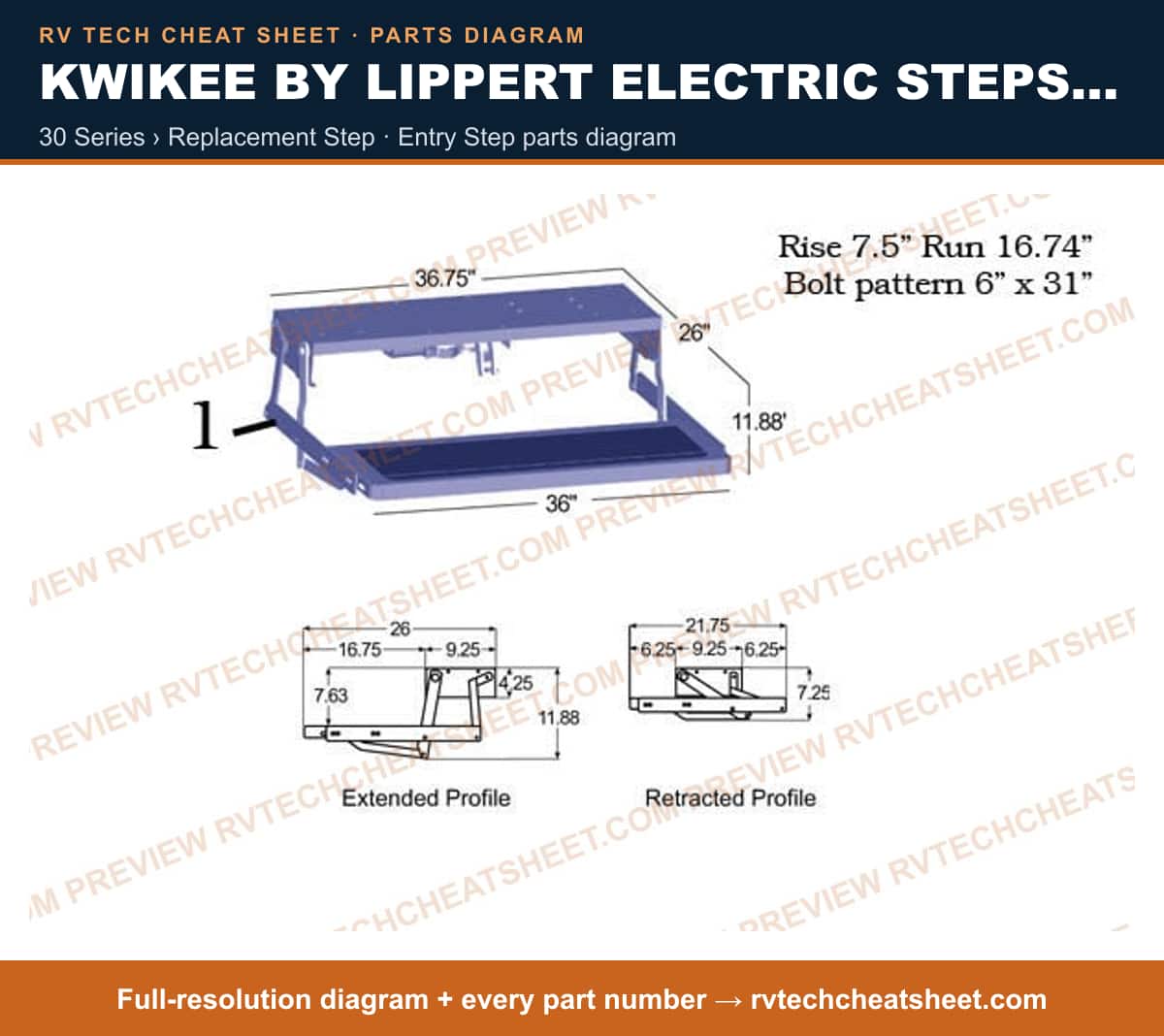 Kwikee by Lippert Electric Steps Single Step 30 series › replacement step — exploded parts diagram 2 of 3
