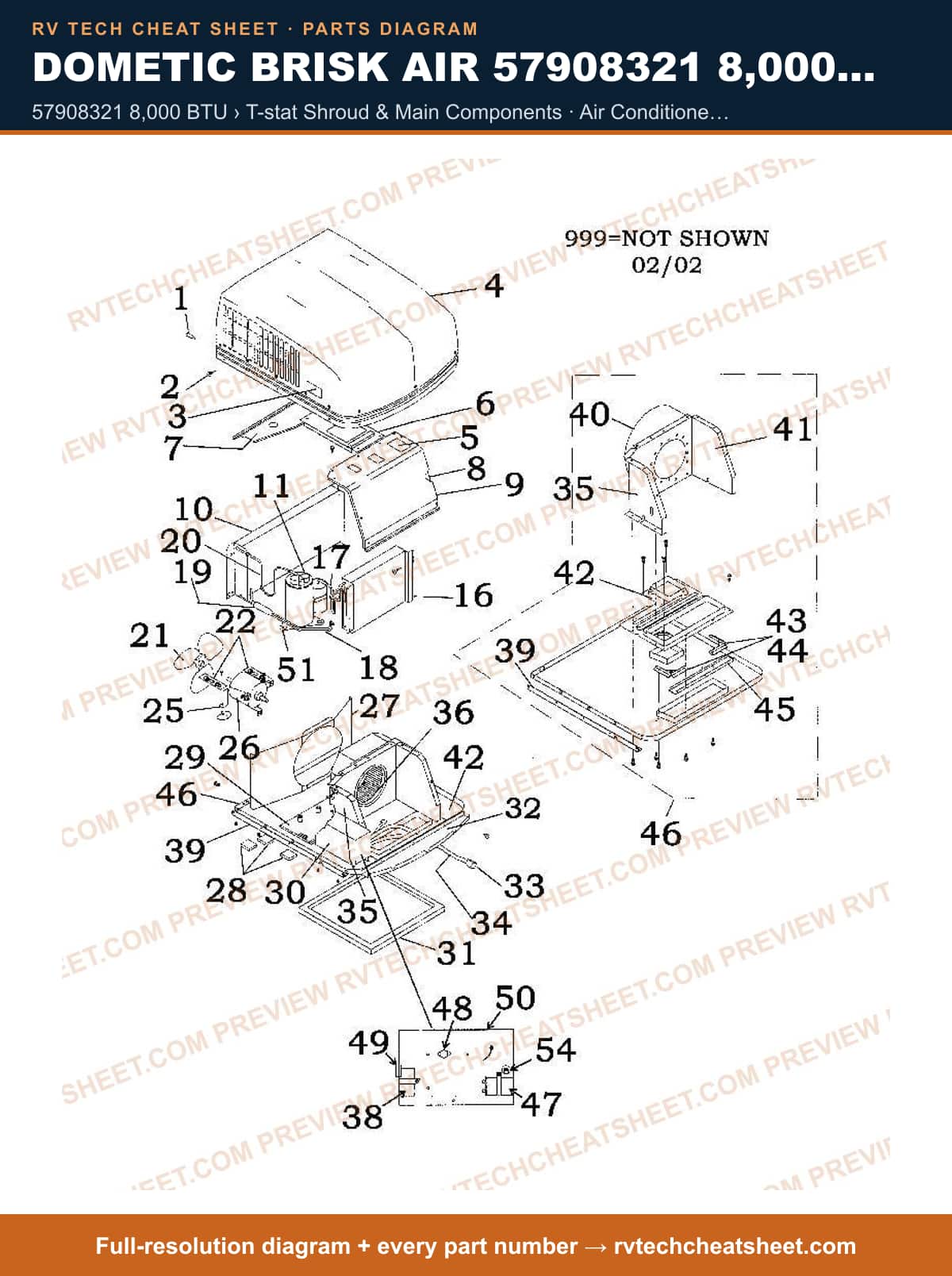Dometic Brisk Air 57908321 8,000 BTU 57908321 8,000 btu › t-stat shroud & main components — exploded parts diagram