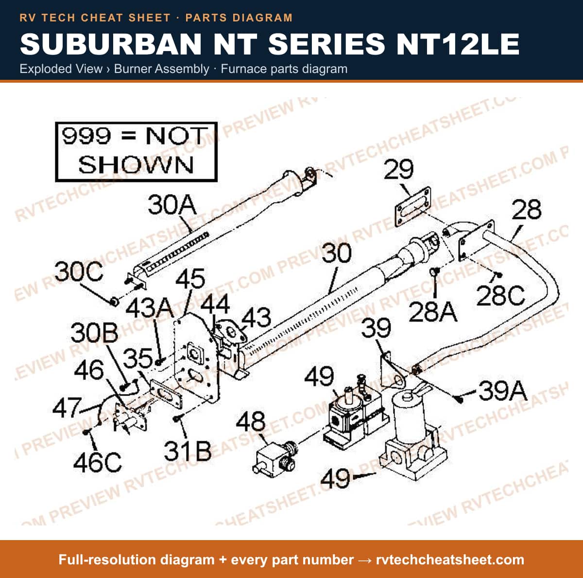 Suburban Nt Series NT12LE exploded view › burner assembly — exploded parts diagram 2 of 2
