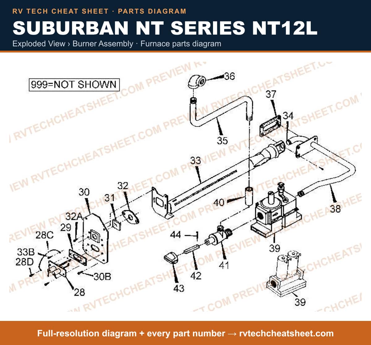 Suburban Nt Series NT12L exploded view › burner assembly — exploded parts diagram 2 of 2