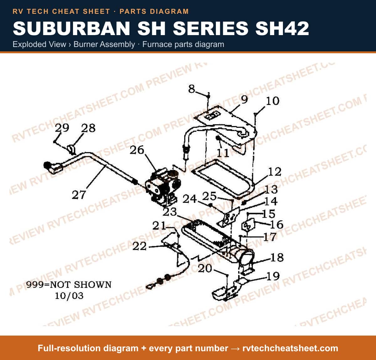 Suburban Sh Series SH42 exploded view › burner assembly — exploded parts diagram
