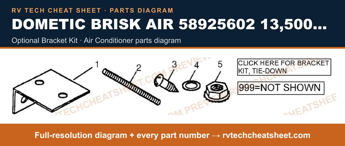 Dometic Brisk Air 58925602 13,500 BTU optional bracket kit — parts list sheet