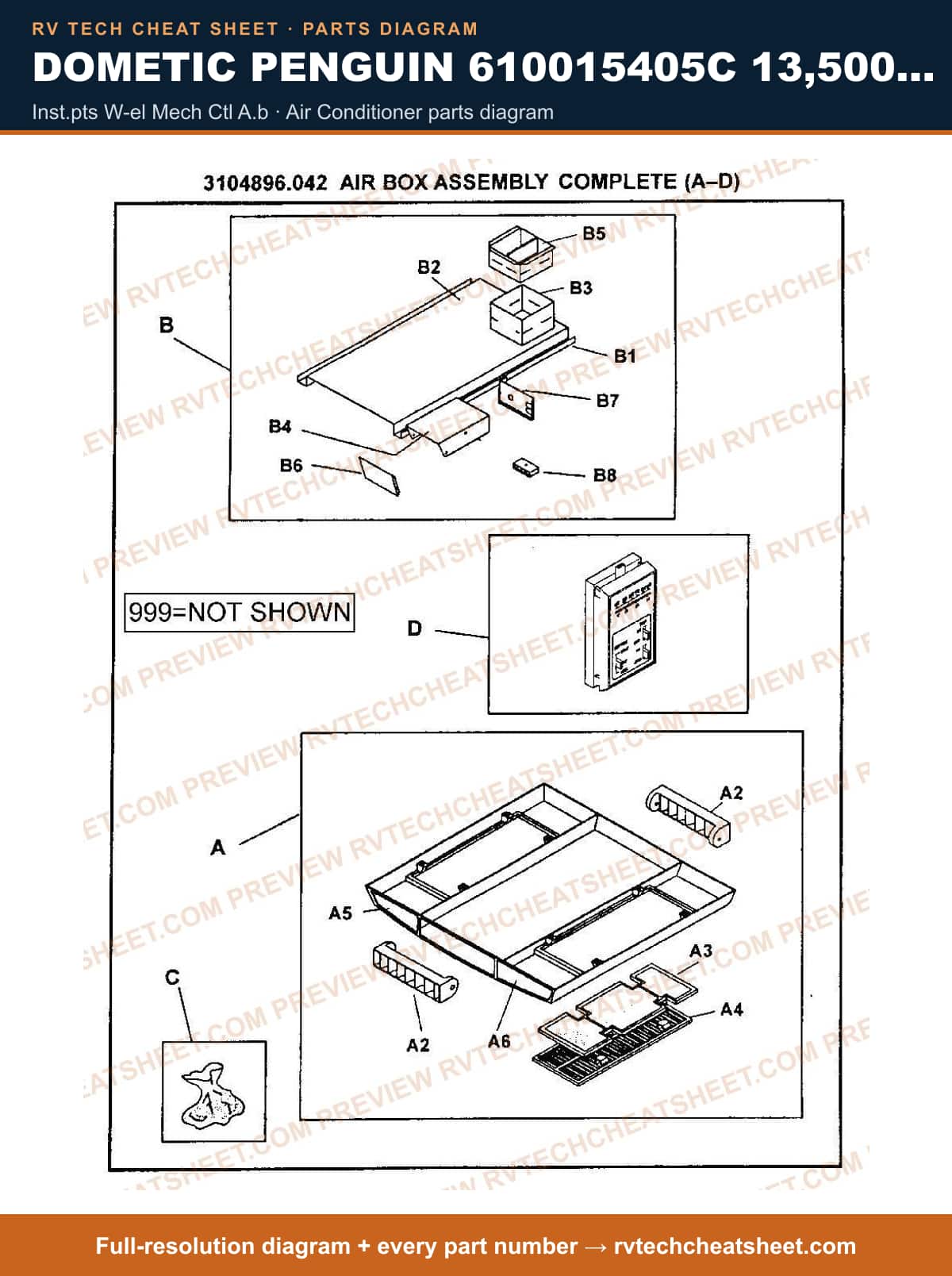 Dometic Penguin 610015405C 13,500 BTU inst.pts w-el mech ctl a.b — parts list sheet