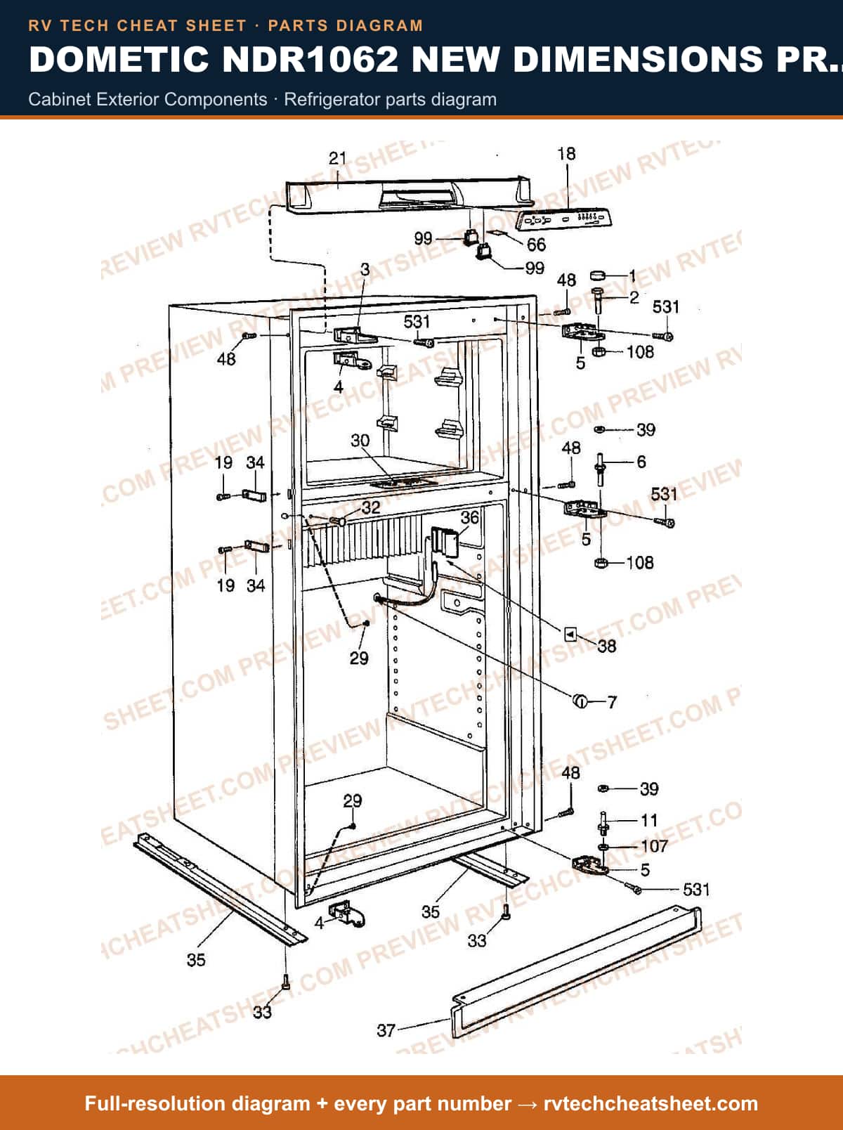Dometic NDR1062 New Dimensions Product # 921146181 Black cabinet exterior components — parts list sheet