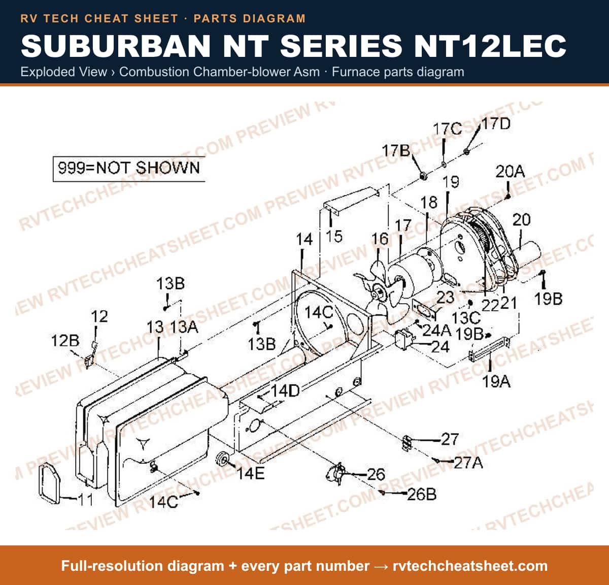 Suburban Nt Series NT12LEC exploded view › combustion chamber-blower asm — exploded parts diagram 1 of 2