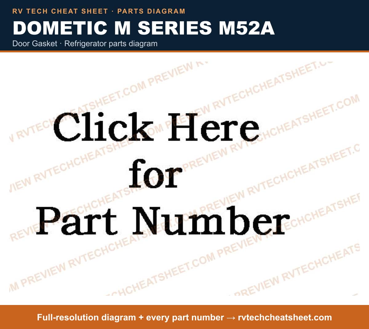 Dometic M Series M52A door gasket — parts list sheet