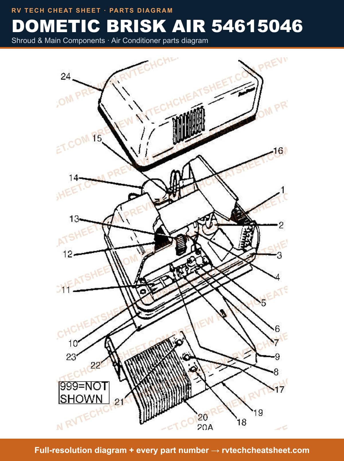 Dometic Brisk Air 54615046 shroud & main components — exploded parts diagram