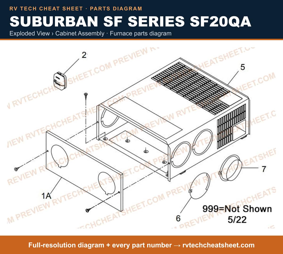 Suburban Sf Series SF20QA exploded view › cabinet assembly — exploded parts diagram 2 of 2