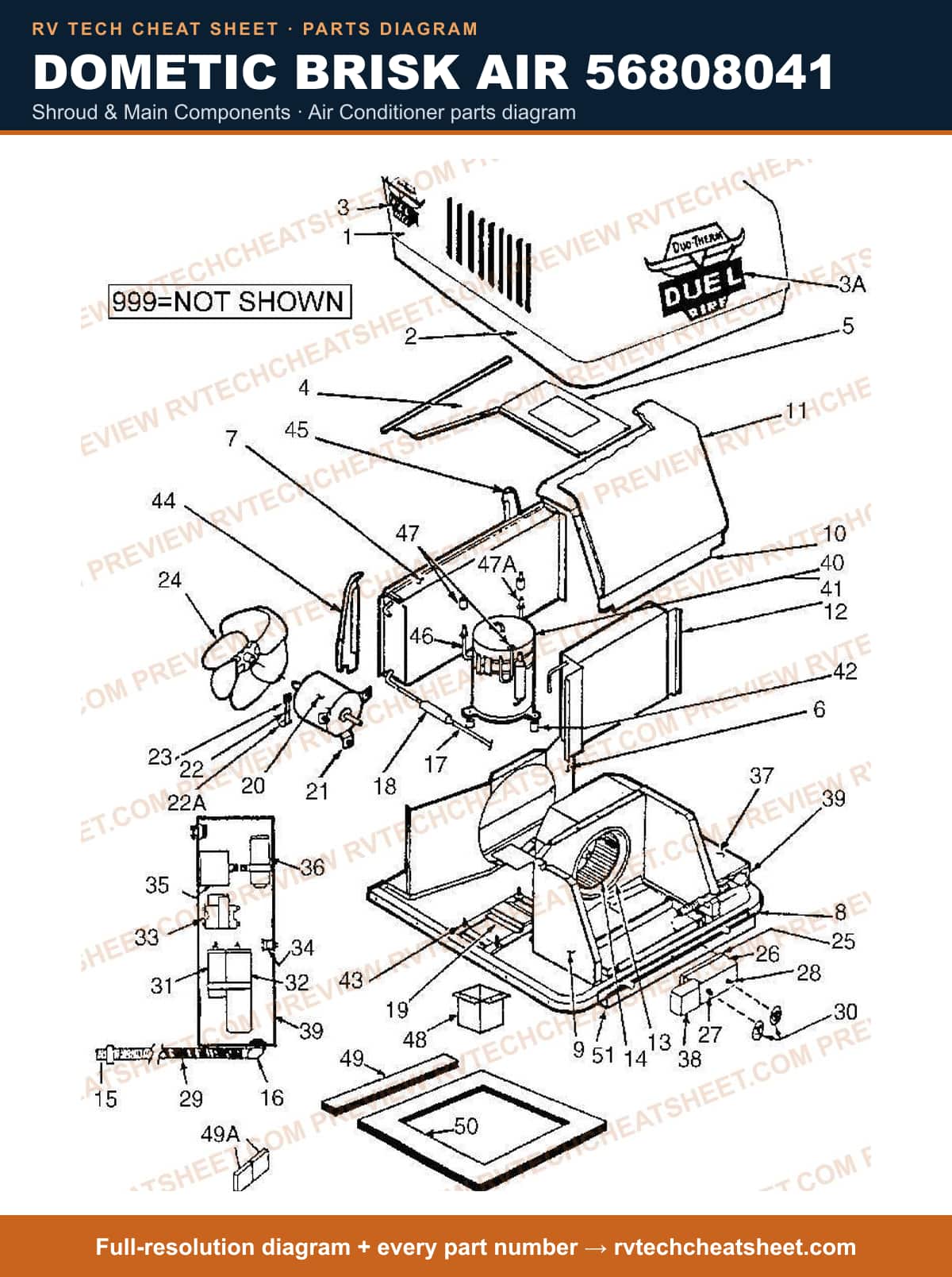 Dometic Brisk Air 56808041 shroud & main components — parts list sheet