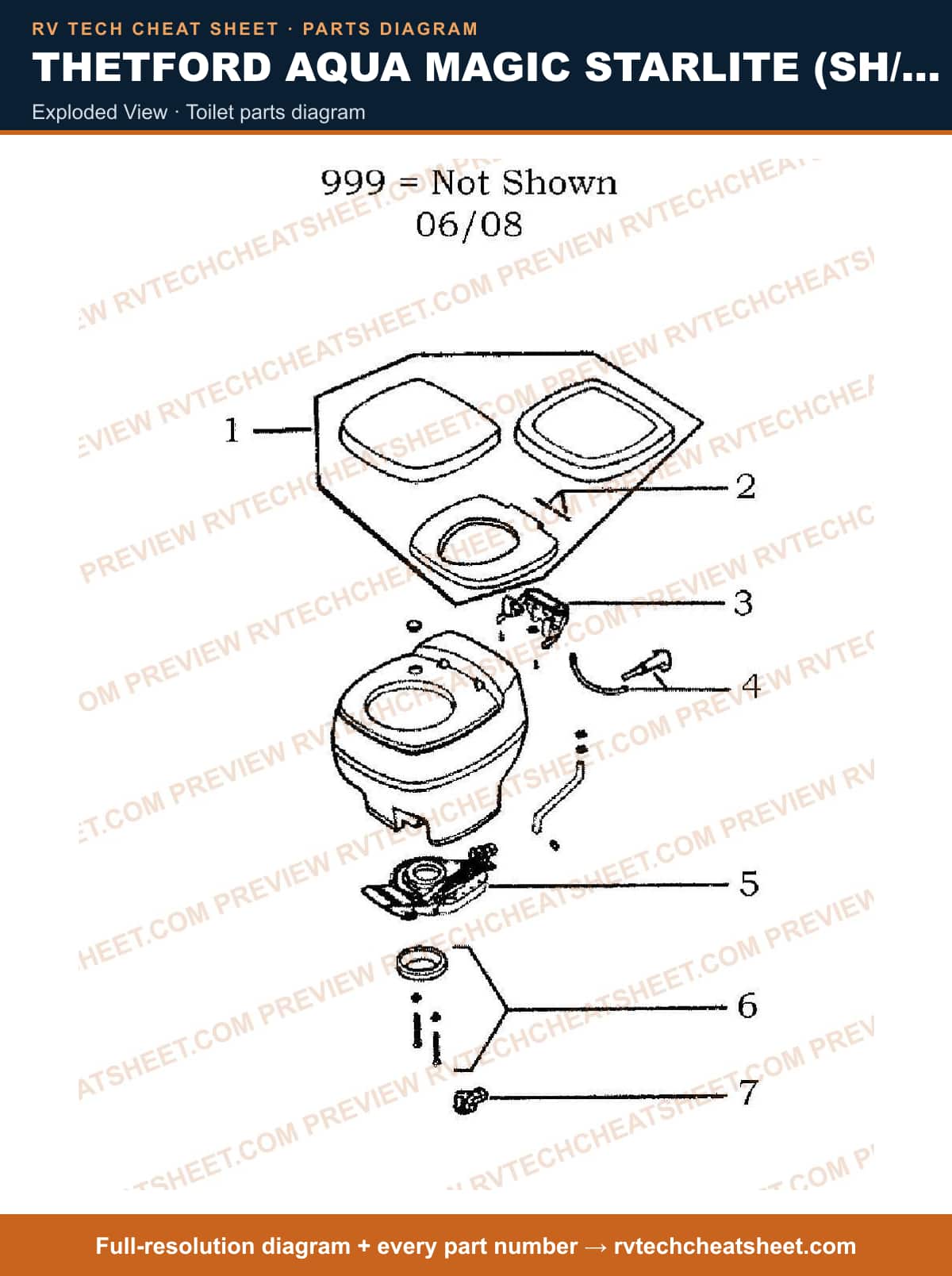 Thetford Aqua Magic Starlite (sh/sl) exploded view — exploded parts diagram 3 of 3