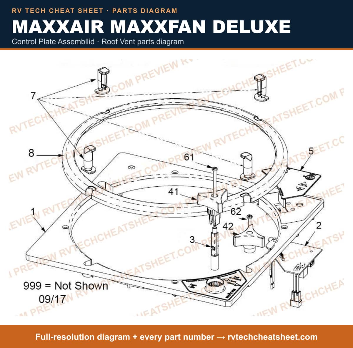 MaxxAir Maxxfan Deluxe control plate assembllid — exploded parts diagram