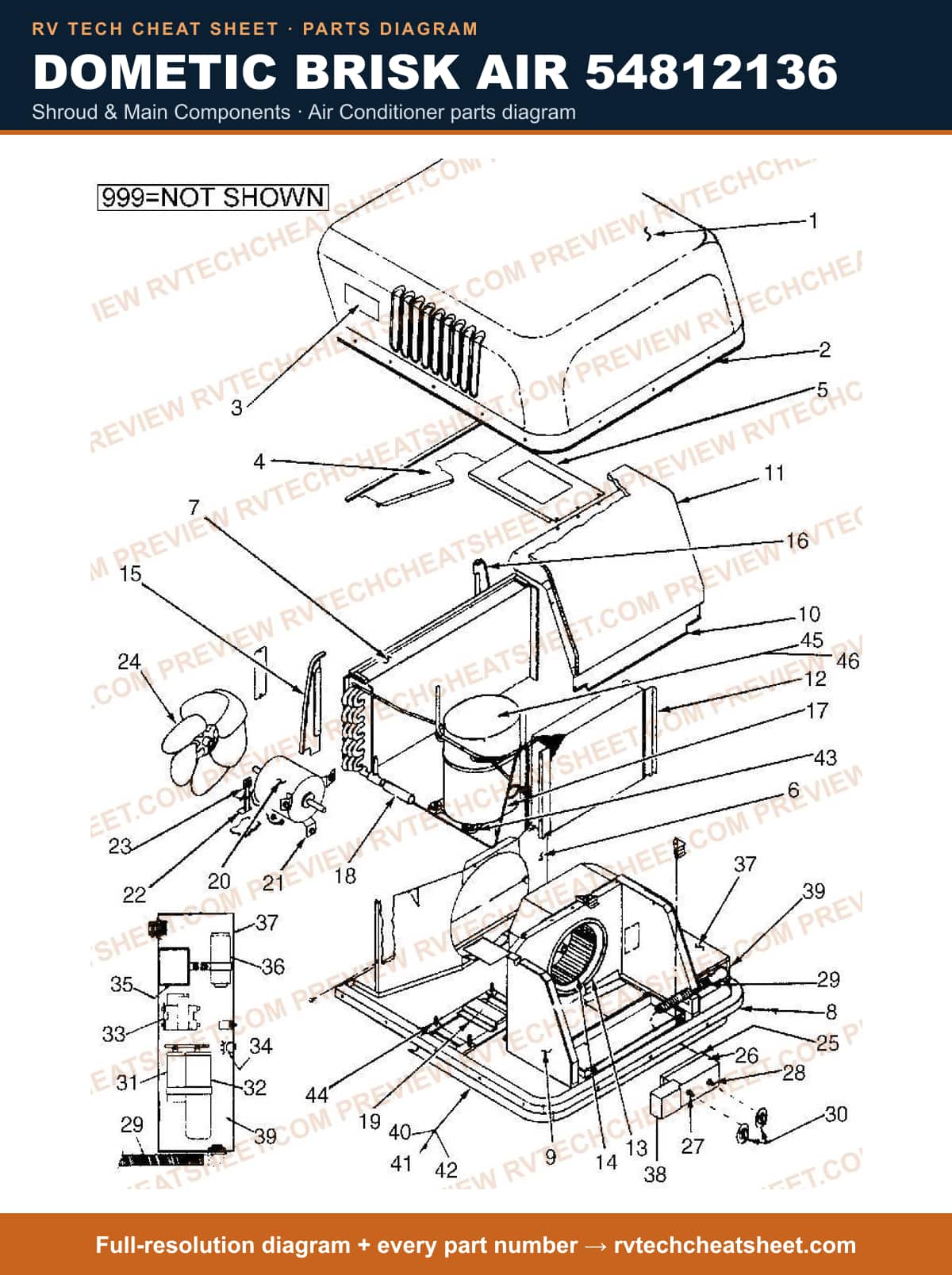 Dometic Brisk Air 54812136 shroud & main components — exploded parts diagram